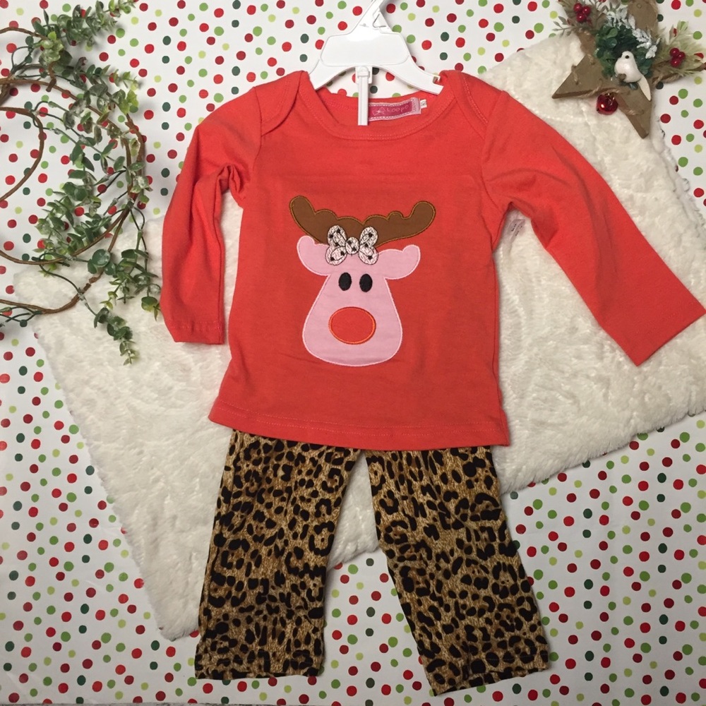🎄2pc Reindeer & Animal Print Outfit Leopard Boutique